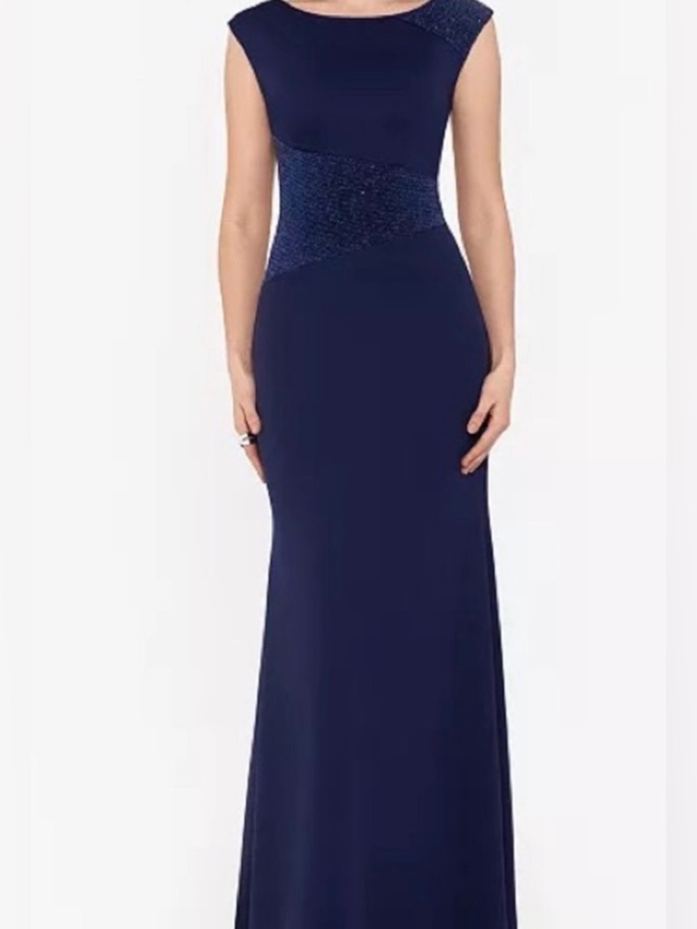 Xscape Navy Sleeveless Maxi Dress with Sparkle Waist
